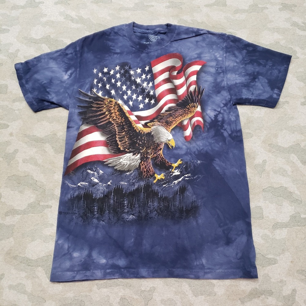 The Mountain Shirt Mens Medium Blue Short Sleeve Flag Patriotic